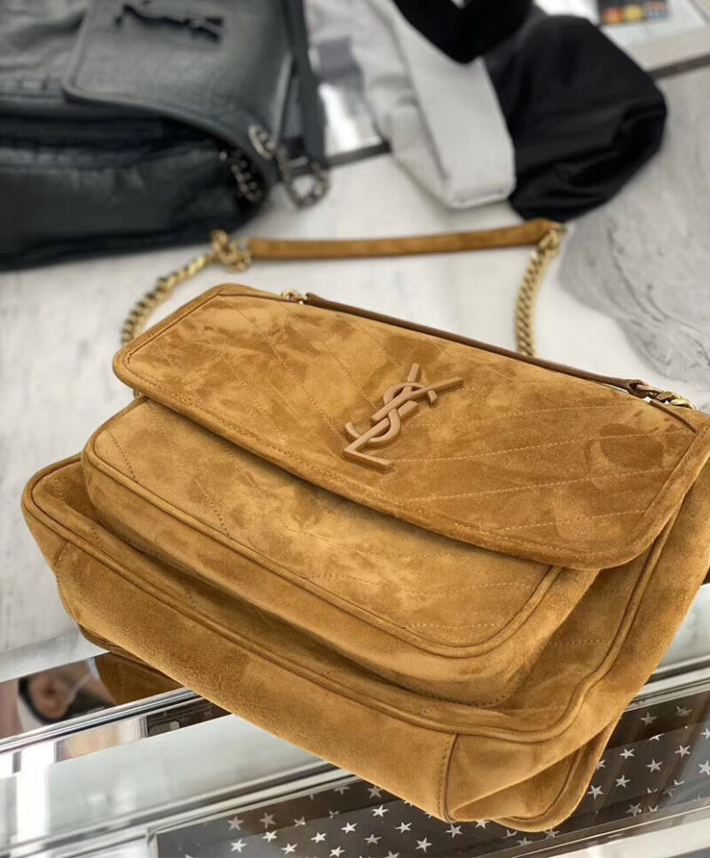 Saint Laurent Niki Medium In Suede And Smooth Leather 498894 Coffee